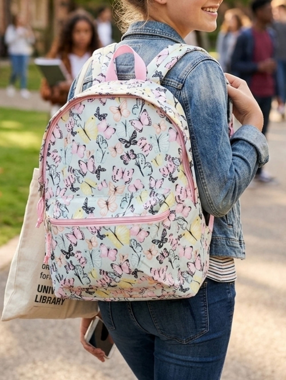 Pastel Butterfly Print Women's Backpack - Pink & Teal